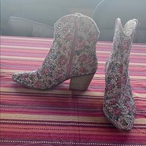 Betsey Johnson Pink and Silver Embellished Ankle Boots